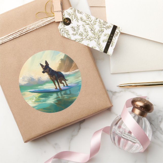 Sticker Rond Australian Kelpie Beach Surf Paining (Cadeaux)