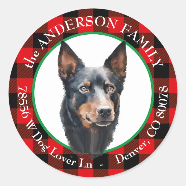 Sticker Rond Australian Kelpie Dog Buffalo Adresse de retour (Devant)