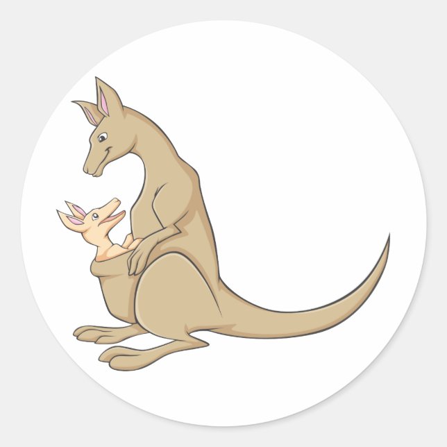 Sticker Rond Australian Mama Kangaroo et Baby Joey (Devant)