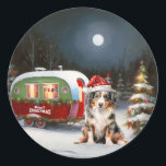 Sticker Rond Australian Shepherd Caravan Christmas Adventure<br><div class="desc">Laissez-vous tenter par la magie d'une nuit d'hiver enneigée alors qu'une caravane glisse gracieusement à travers le paysage illuminé par la lune. La beauté sereine de la neige scintillante et l'éclat enchanteur de la lune créent une scène captivante, promettant une aventure de Noël inoubliable remplie de chaleur, de joie et...</div>
