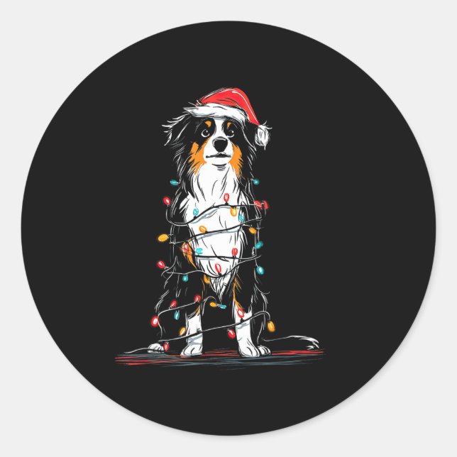 Sticker Rond Australian Shepherd Christmas Graphics Dog Lights  (Devant)