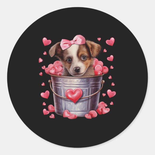 Sticker Rond Australian Shepherd Dog Valentines Puppy Love Hear (Devant)