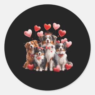 Sticker Rond Australian Shepherd Heart Valentines Day Couple Me