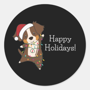 Sticker Rond Australian Shepherd Joyeux Noël Classique d'hiver