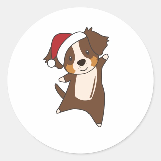 Sticker Rond Australian Shepherd Merry Christmas Winter (Devant)