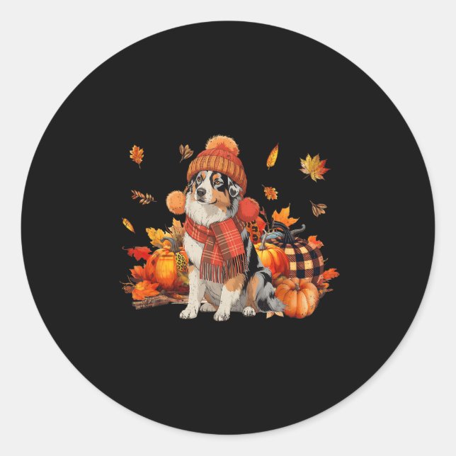 Sticker Rond Australie Berger Chien Automne Écharpe Leopard Cit (Devant)