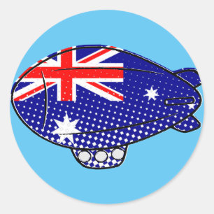 Sticker Rond Australie Drapeau Blimp Ballotte dans le ciel bleu