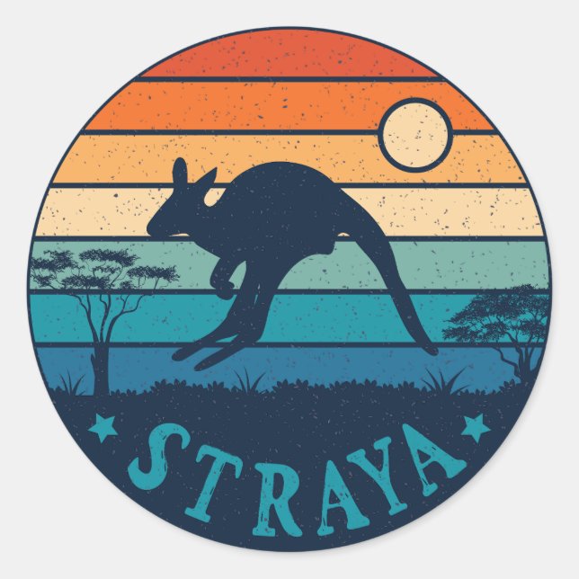 Sticker Rond Australie Straya Retro Vintage Kangaroo Aussie (Devant)