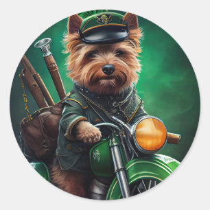 Sticker Rond Australien Terrier conduite vélo St. Patrick's Day