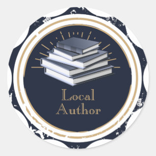 Sticker Rond Auteur local, pile de livres,