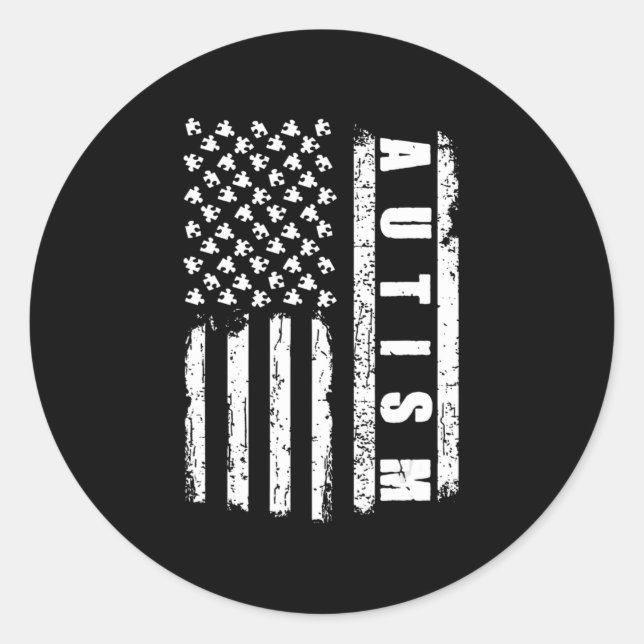 Sticker Rond Autism American Flag Sensibilisation sur l'autisme (Devant)