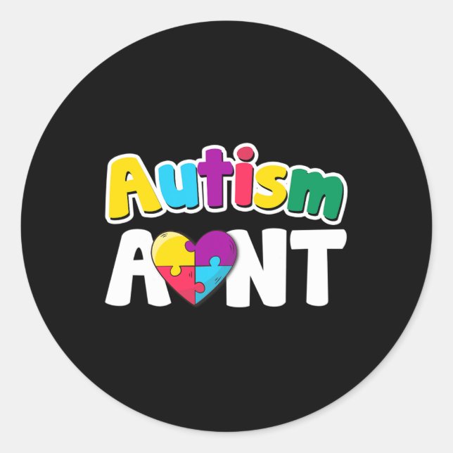 Sticker Rond Autism Aunt Awareness Puzzle Pieces Colors Gift  (Devant)