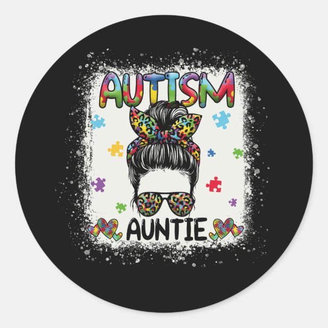 Sticker Rond Autism Auntie Messy Bun Sensibilisation sur l'auti (Devant)