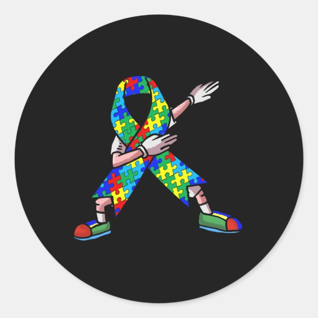 Sticker Rond Autism Aware Kids Dabbing Puzzle Piece Love Da (Devant)