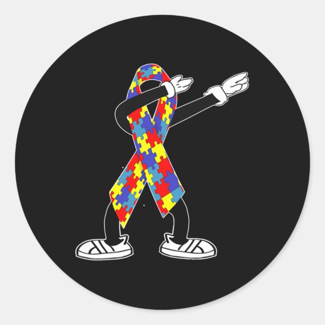 Sticker Rond Autism Aware Kids Dabbing Puzzle Piece Love Da (Devant)
