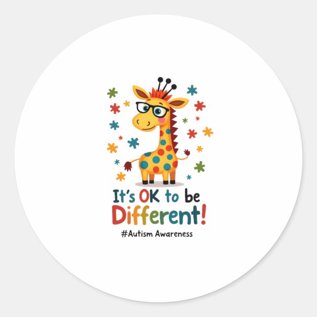 Sticker Rond Autism Awareness Cute Giraffe Animal Its Ok To Be  (Devant)