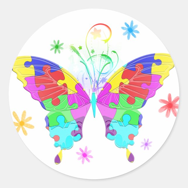 Sticker Rond Autism Butterfly (Devant)