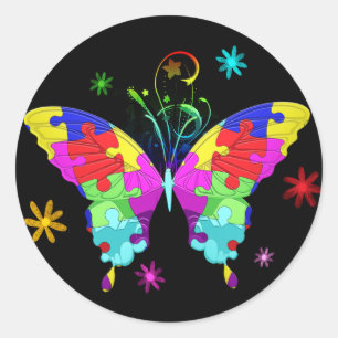 Sticker Rond Autism Butterfly