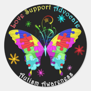 Sticker Rond Autism Butterfly