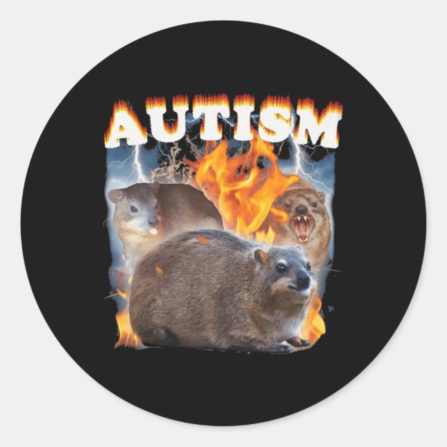Sticker Rond Autism Hyrax Mème drôle (Devant)