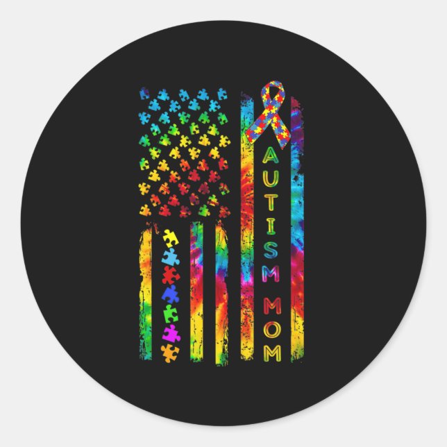 Sticker Rond Autism Mama Tee Autism Awareness Tie Dye American  (Devant)