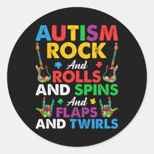 Sticker Rond Autism Rock Roll Spin Twirls Guitare Puzzle Neurod
