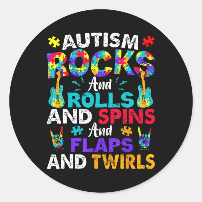 Sticker Rond Autism Rocks Et Rolls Drôle Sensibilisation sur l' (Devant)