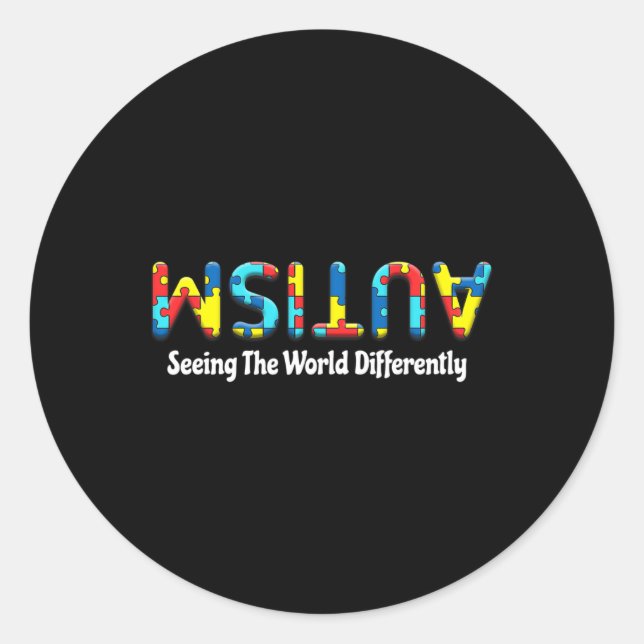 Sticker Rond Autism Seeing The World Differently Upside Autism (Devant)