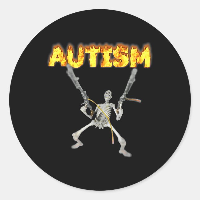 Sticker Rond Autism Skeleton Meme (Devant)