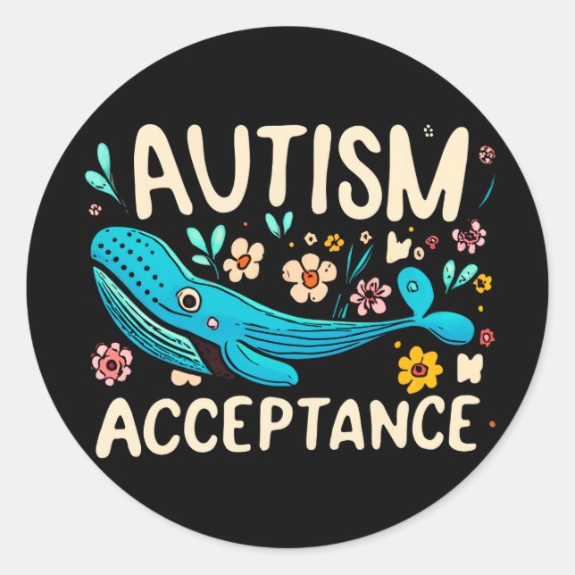 Sticker Rond Autisme Acceptation Baleine (Devant)