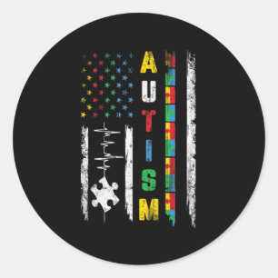 Sticker Rond Autisme American Flag Puzzle Sensibilisation sur l