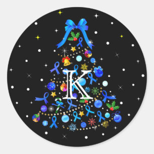 Sticker Rond Autisme Arbre de Noël bleu