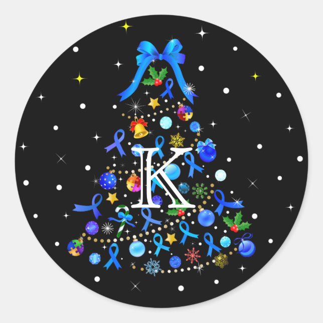 Sticker Rond Autisme Arbre de Noël bleu (Devant)