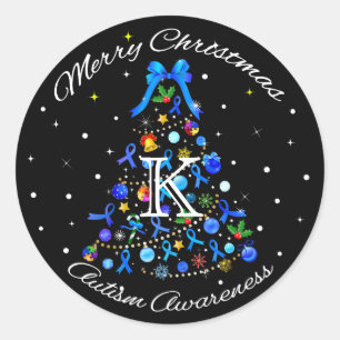 Sticker Rond Autisme Arbre de Noël bleu