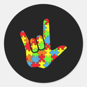 Sticker Rond Autisme Asl Amour Langue Des Signes Autisme Sensib