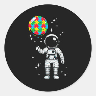 Sticker Rond Autisme astronaute puzzle ballon mignon asd sensib