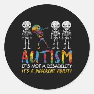 Sticker Rond Autisme Awerty - Skeleton Dabbing Autistic Kids A