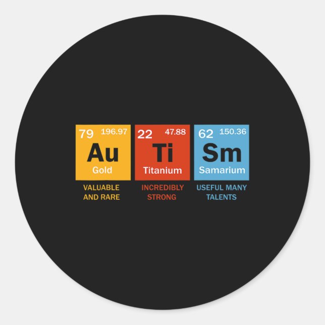 Sticker Rond Autisme Chimie Tableau Périodique Éléments Autisme (Devant)