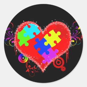 Sticker Rond Autisme Coeur brillant