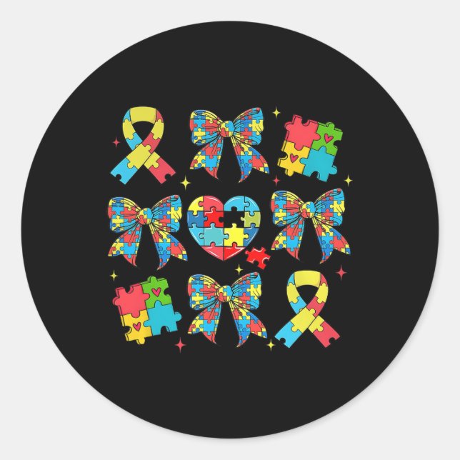 Sticker Rond Autisme Coquette Bow Puzzle Ruban Autisme Mama Neu (Devant)