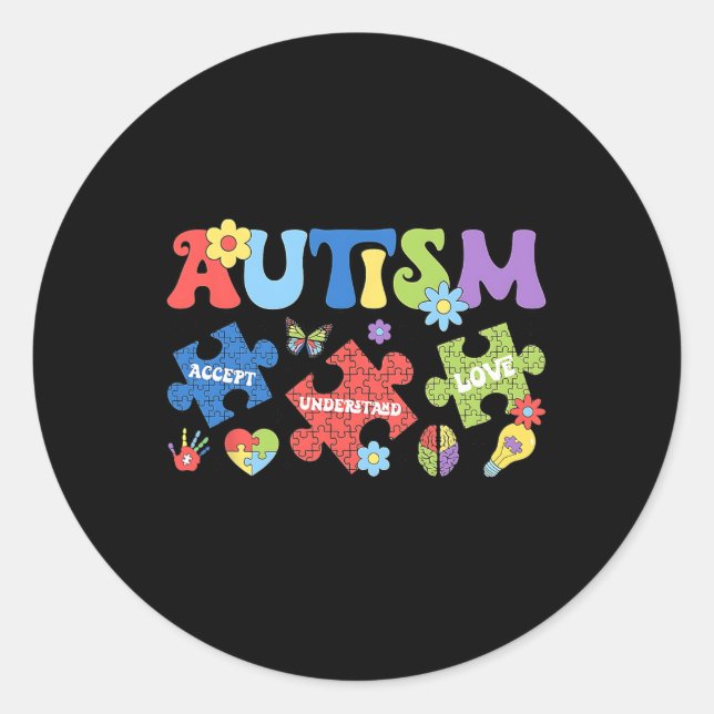 Sticker Rond Autisme Coquette Bow Puzzles Accepter Comprendre l (Devant)