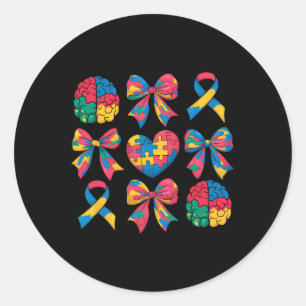 Sticker Rond Autisme Coquette Ruban Bow Puzzle Autisme Awa
