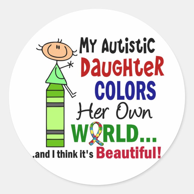 Sticker Rond Autisme COULEURS SA PROPRE Fille MONDIALE (Devant)