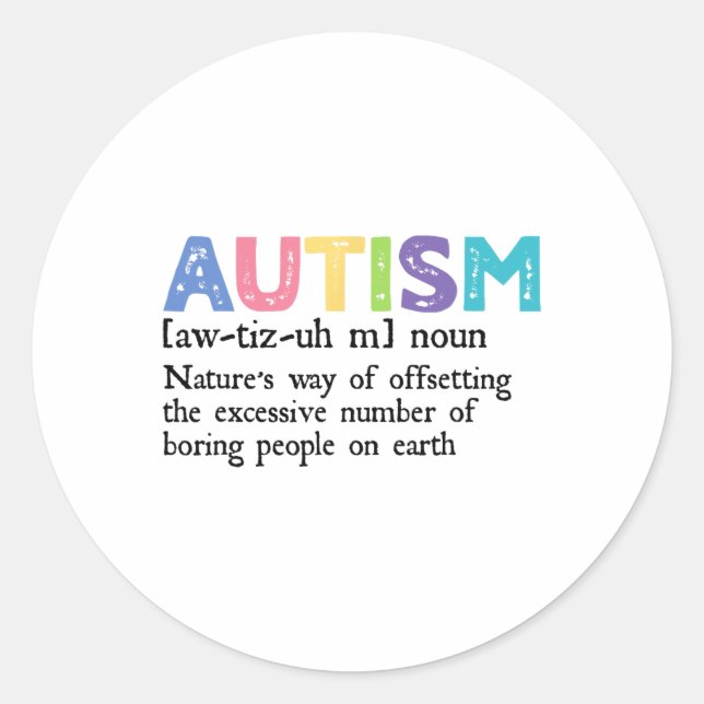 Sticker Rond Autisme Définition Sensibilisation sur l'autisme A (Devant)