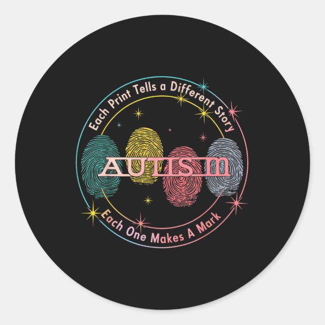 Sticker Rond Autisme D'Empreinte Chaque Impression Raconte Une  (Devant)