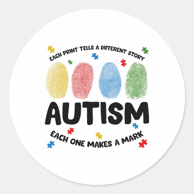 Sticker Rond Autisme D'Empreinte Chaque Impression Raconte Une  (Devant)