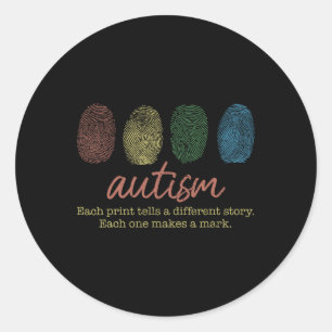 Sticker Rond Autisme d'empreinte digitale rétro chaque impressi