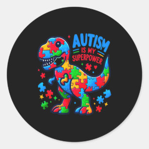 Sticker Rond Autisme - Dinosaure - Puzzle - Arc - L'autisme est