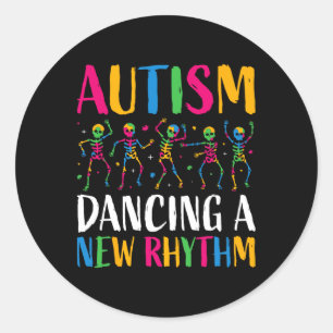 Sticker Rond Autisme Drôle Skeleton Dansant Nouveau Rythme Auti