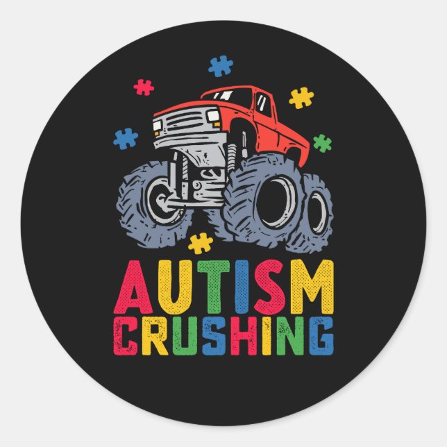 Sticker Rond Autisme écrasant Monster Truck Sensibilisation Gar (Devant)